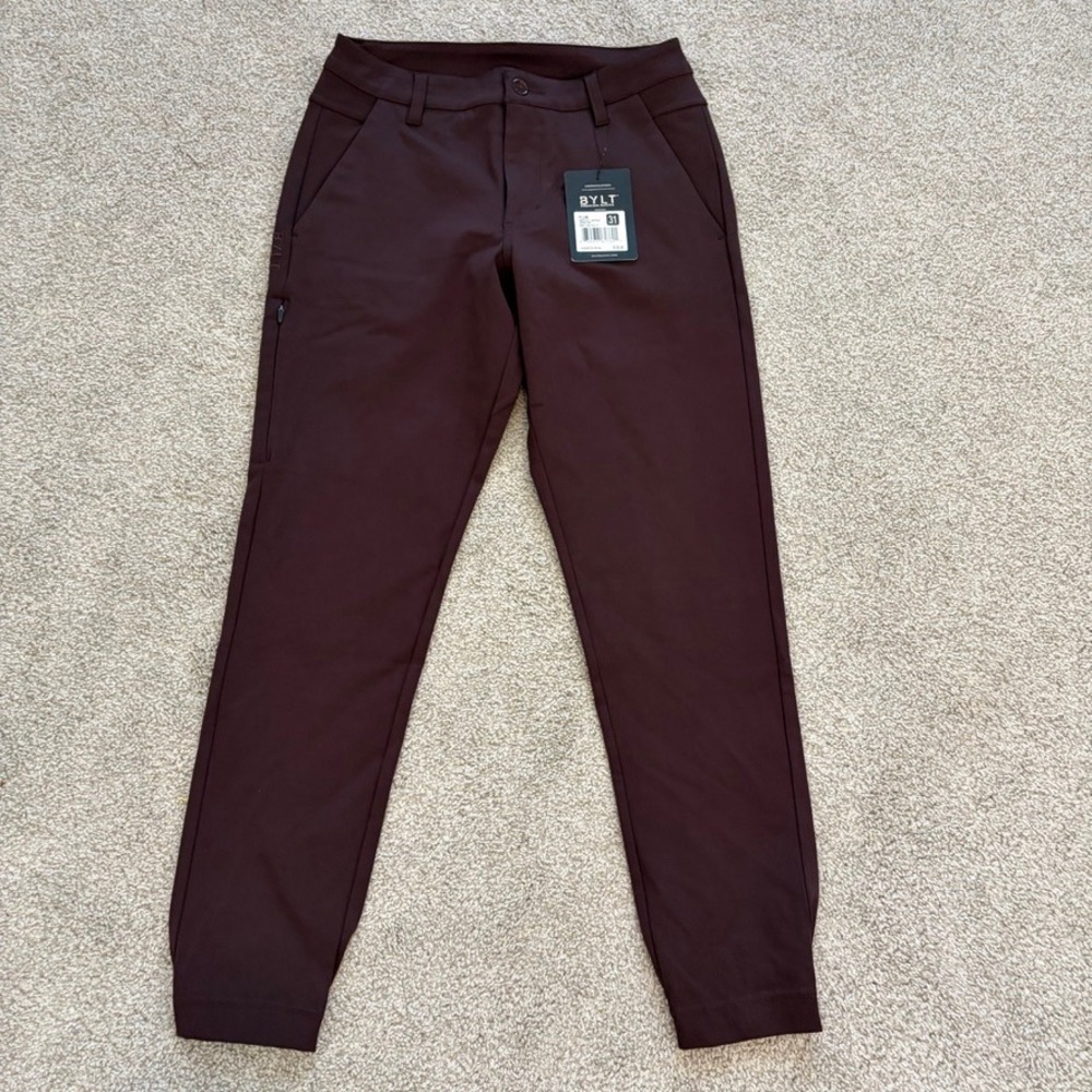 BYLT Everyday Jogger Pants Mens 31 Plum Brown Tapered Athleisure Casual